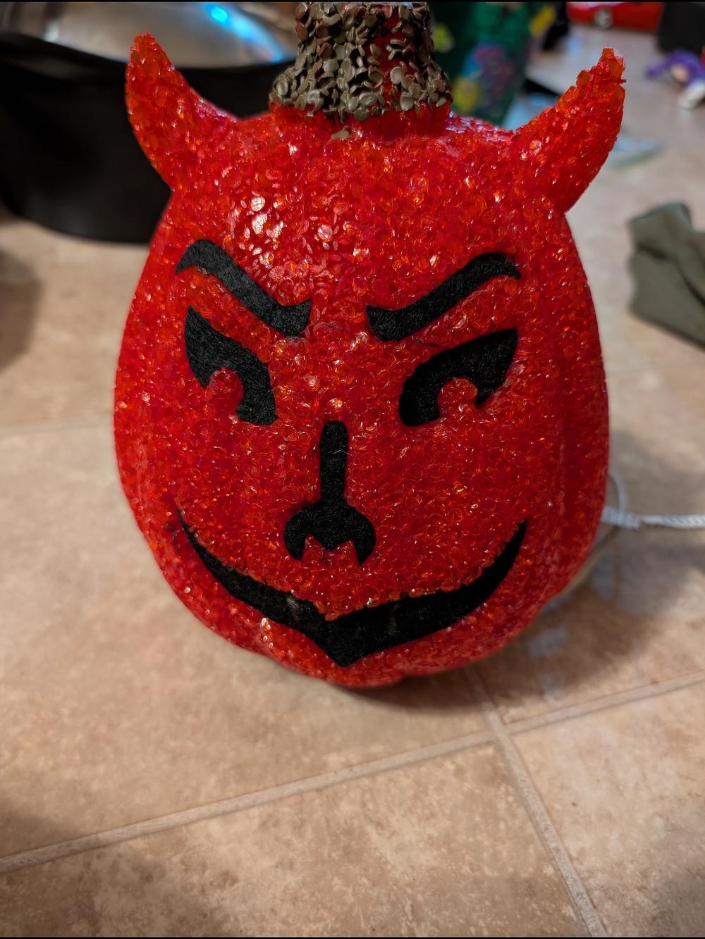 Rare Halloween Creepy Glowing Red Melted Gel Devil Light Up Pumpkin Display